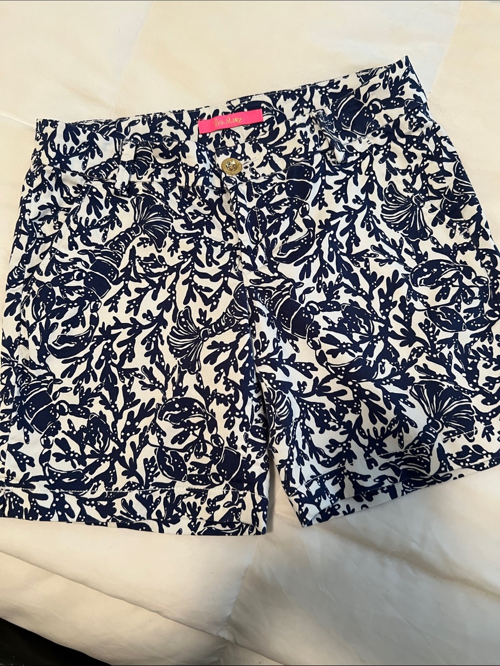 Lilly Pulitzer Jayne Navy and White Lobster Print Shorts